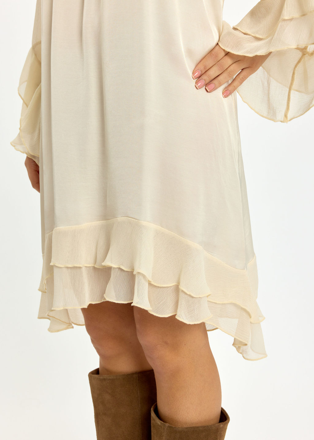 ROBE COURTE BI-MATIÈRE MILANE ÉCRU