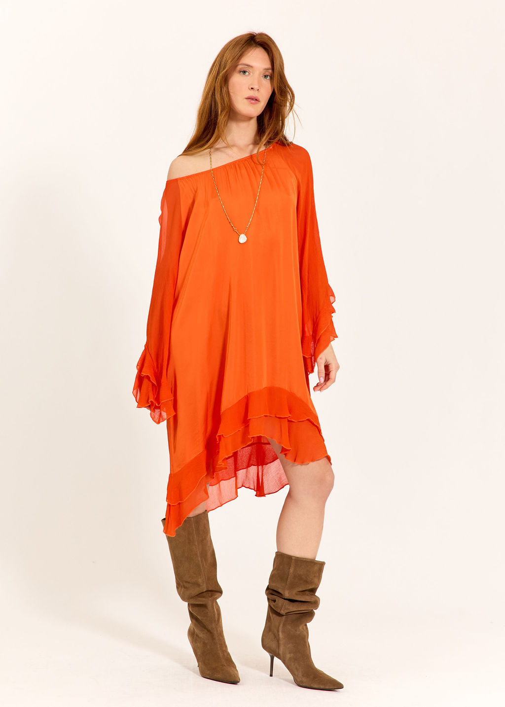 ROBE COURTE BI-MATIÈRE MILANE MANDARINE