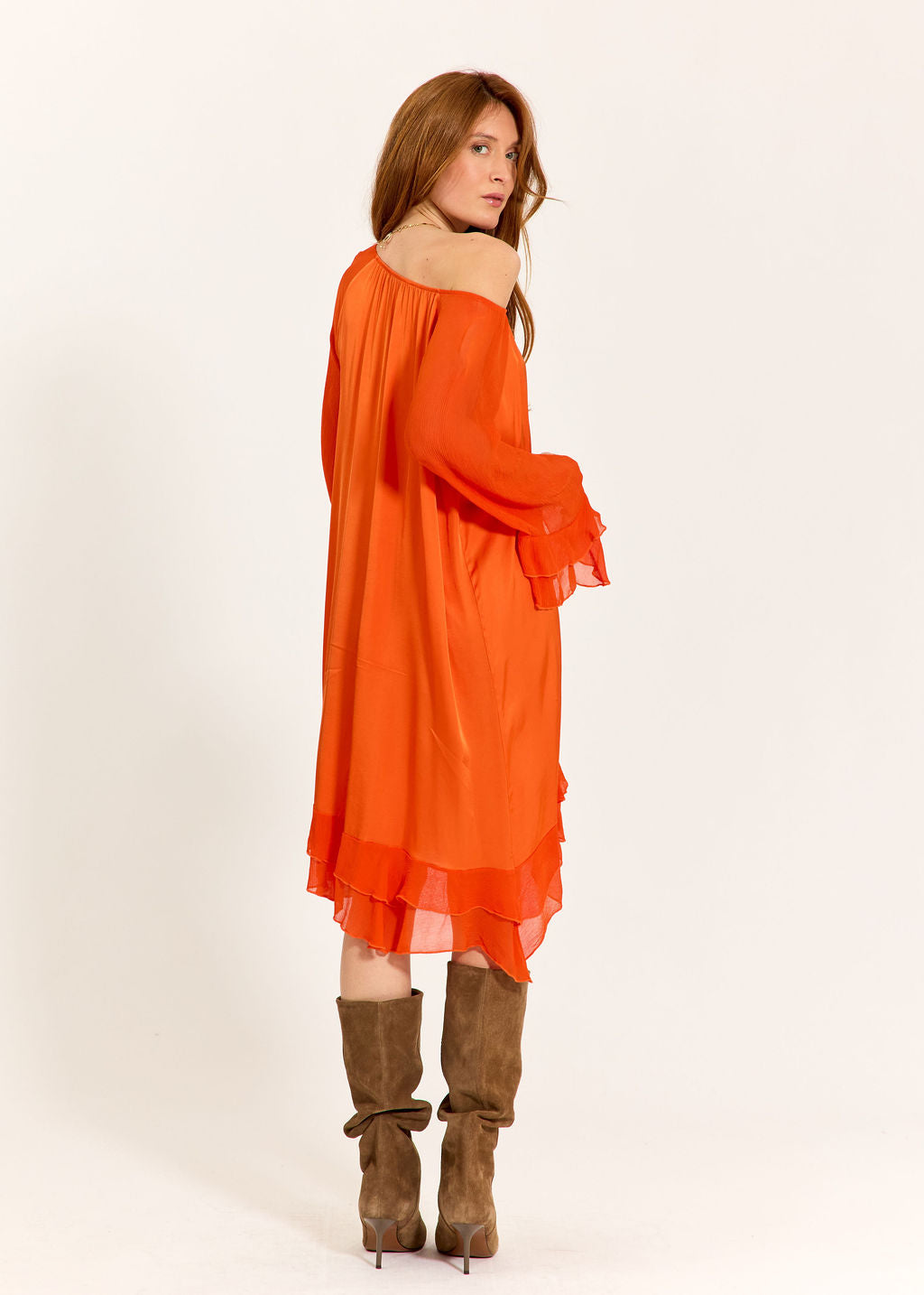 ROBE COURTE BI-MATIÈRE MILANE MANDARINE