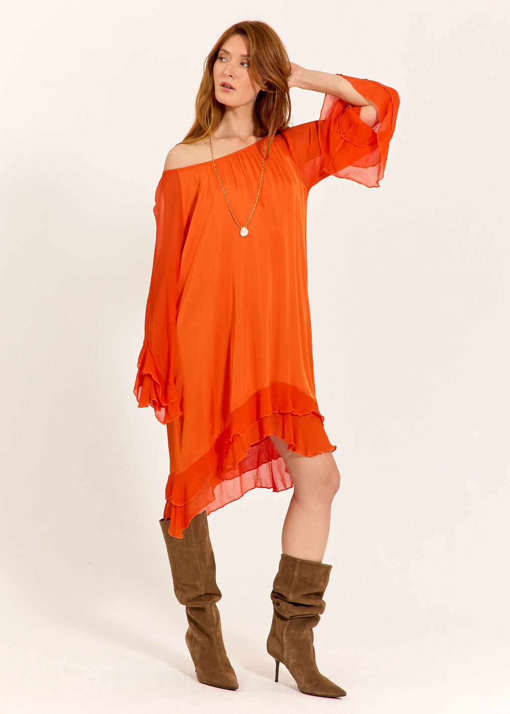 ROBE COURTE BI-MATIÈRE MILANE MANDARINE