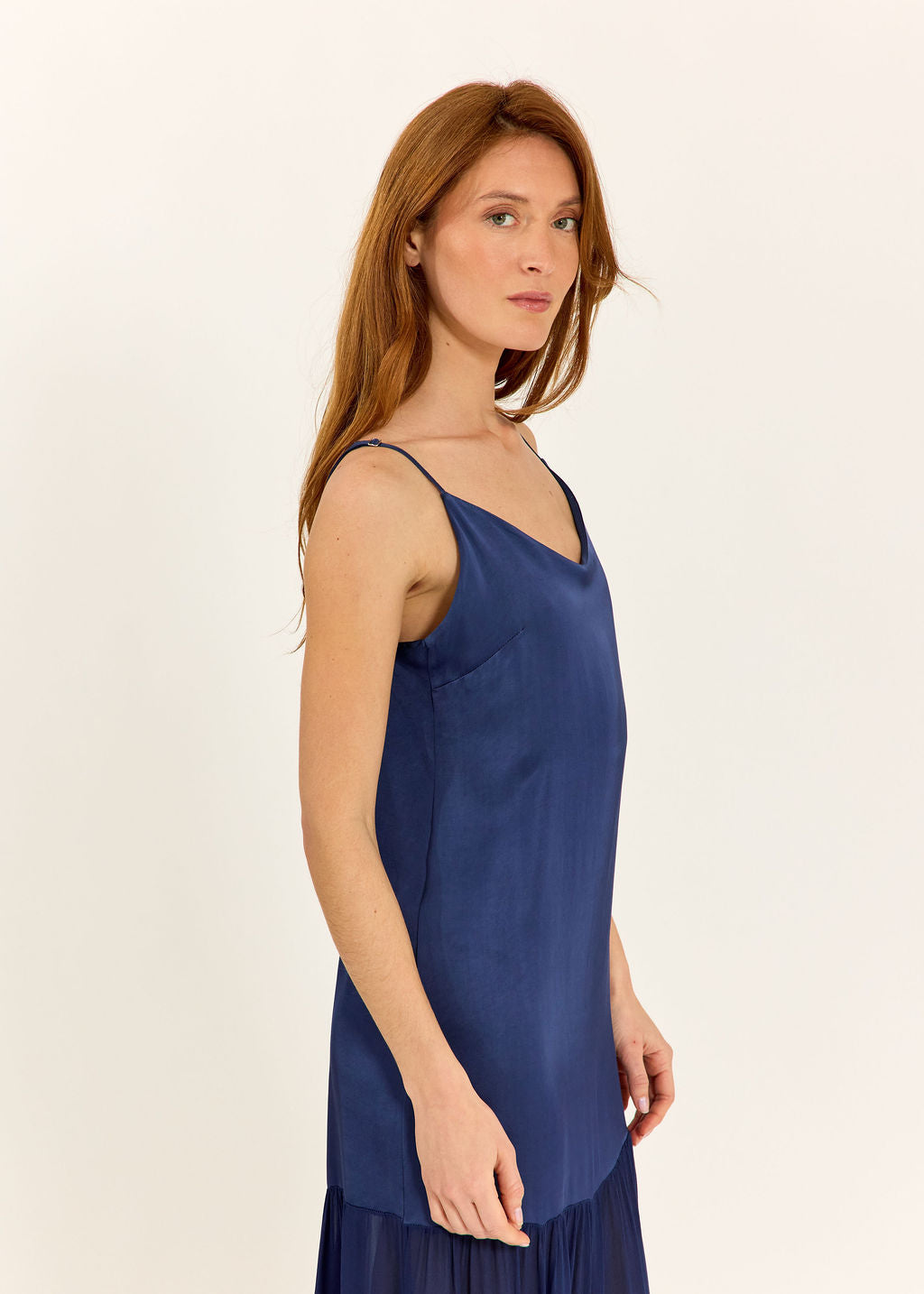 ROBE LONGUE BI-MATIÈRE TESS BLUE