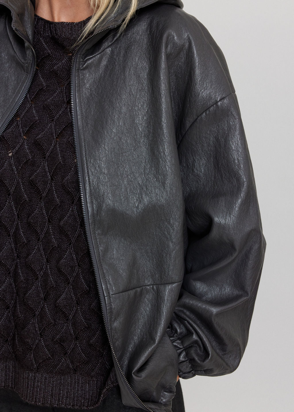 BLOUSON FAUX CUIR À CAPUCHE NOAM ARDOISE