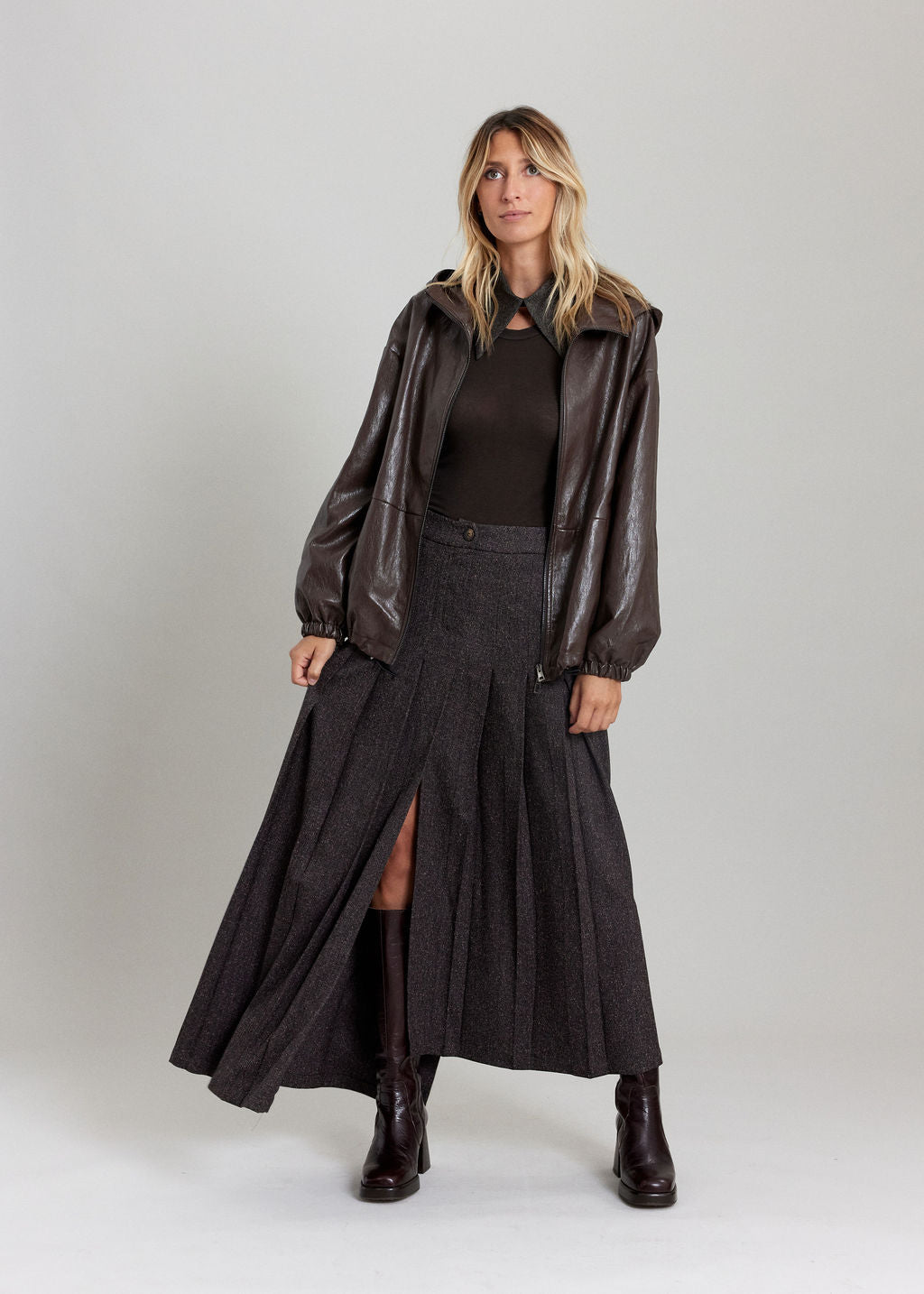 BLOUSON FAUX CUIR À CAPUCHE NOAM CAFE