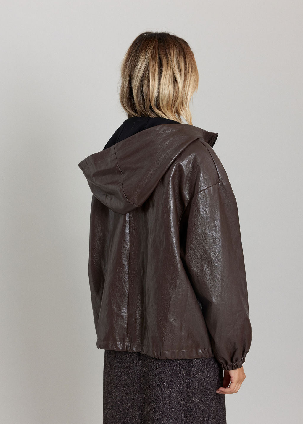BLOUSON FAUX CUIR À CAPUCHE NOAM CAFE