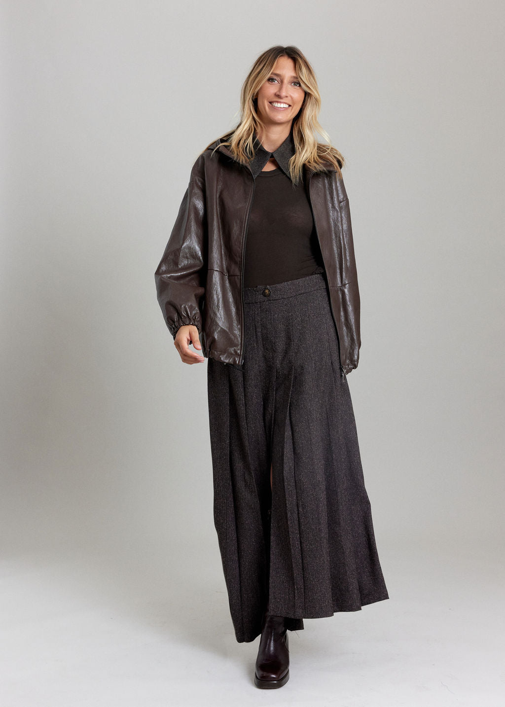 BLOUSON FAUX CUIR À CAPUCHE NOAM CAFE