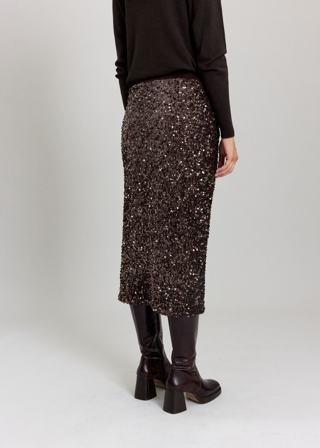 JUPE MIDI À SEQUINS CHANI ESPRESSO