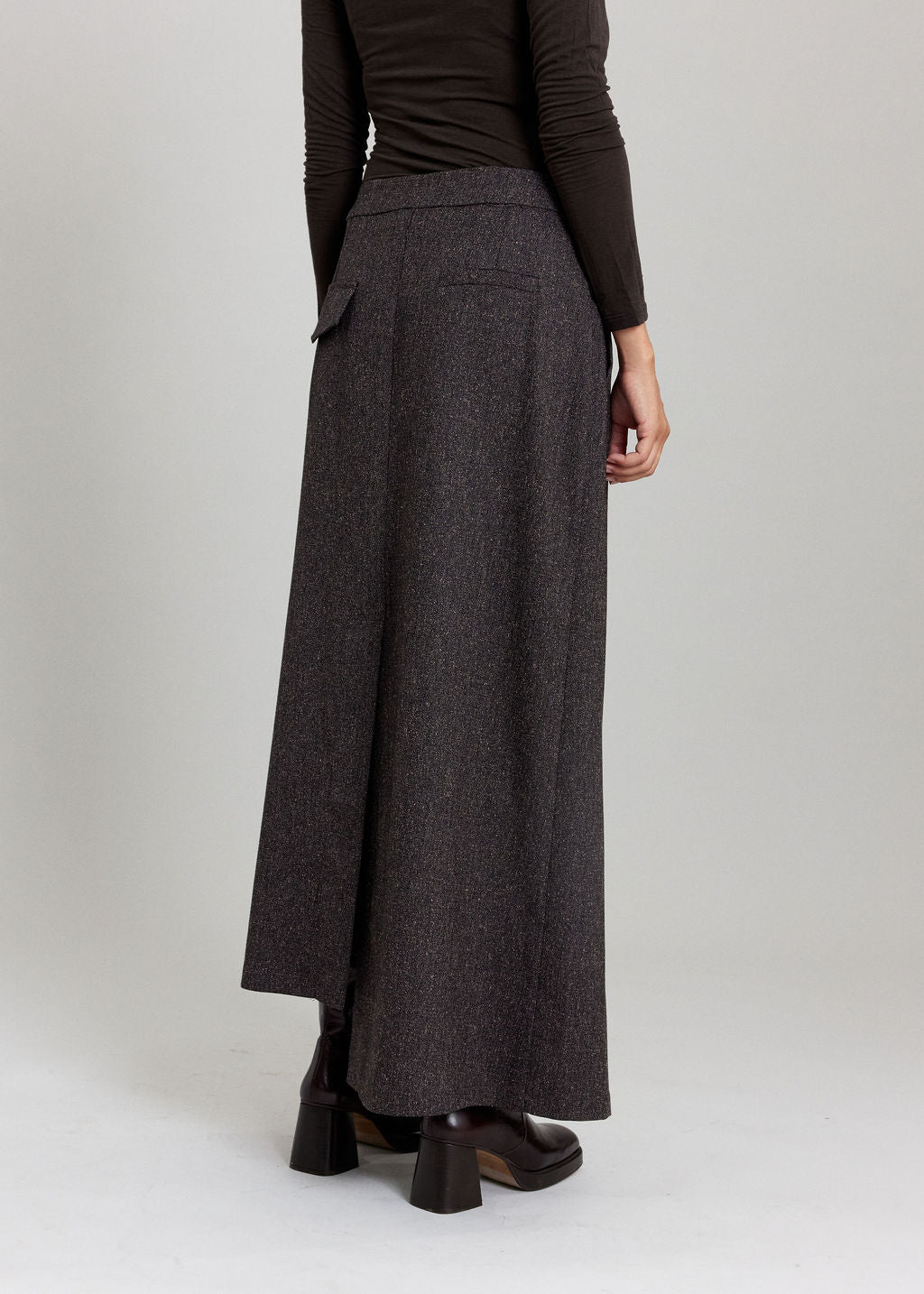 JUPE MIDI À PLIS ASYMÉTRIQUES COVE ESPRESSO