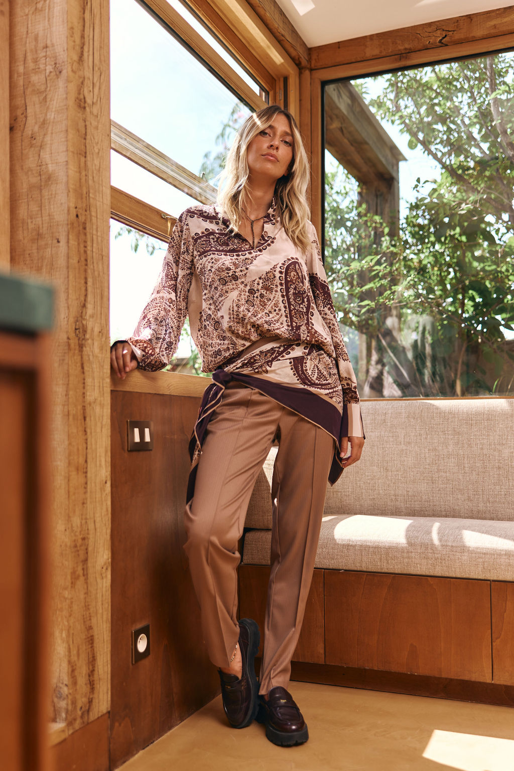 PANTALON CIGARETTE A RAYURES TENNIS ISIA CAMEL