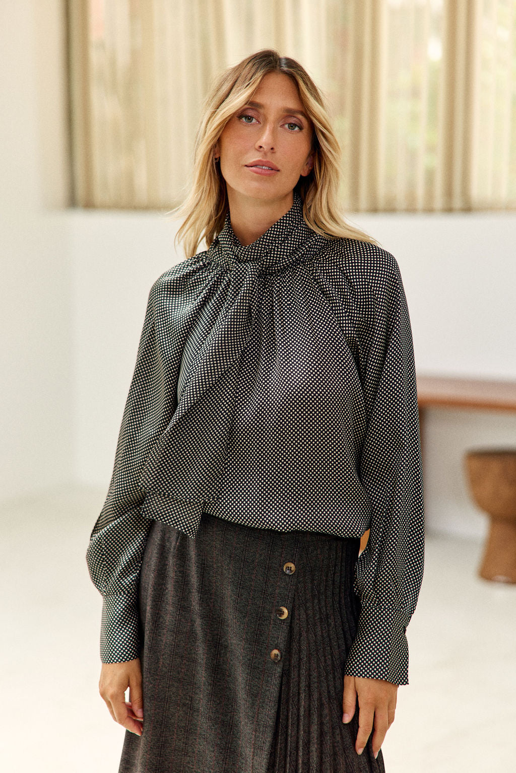 BLOUSE À POIS COL LAVALLIÈRE LAURE POIS