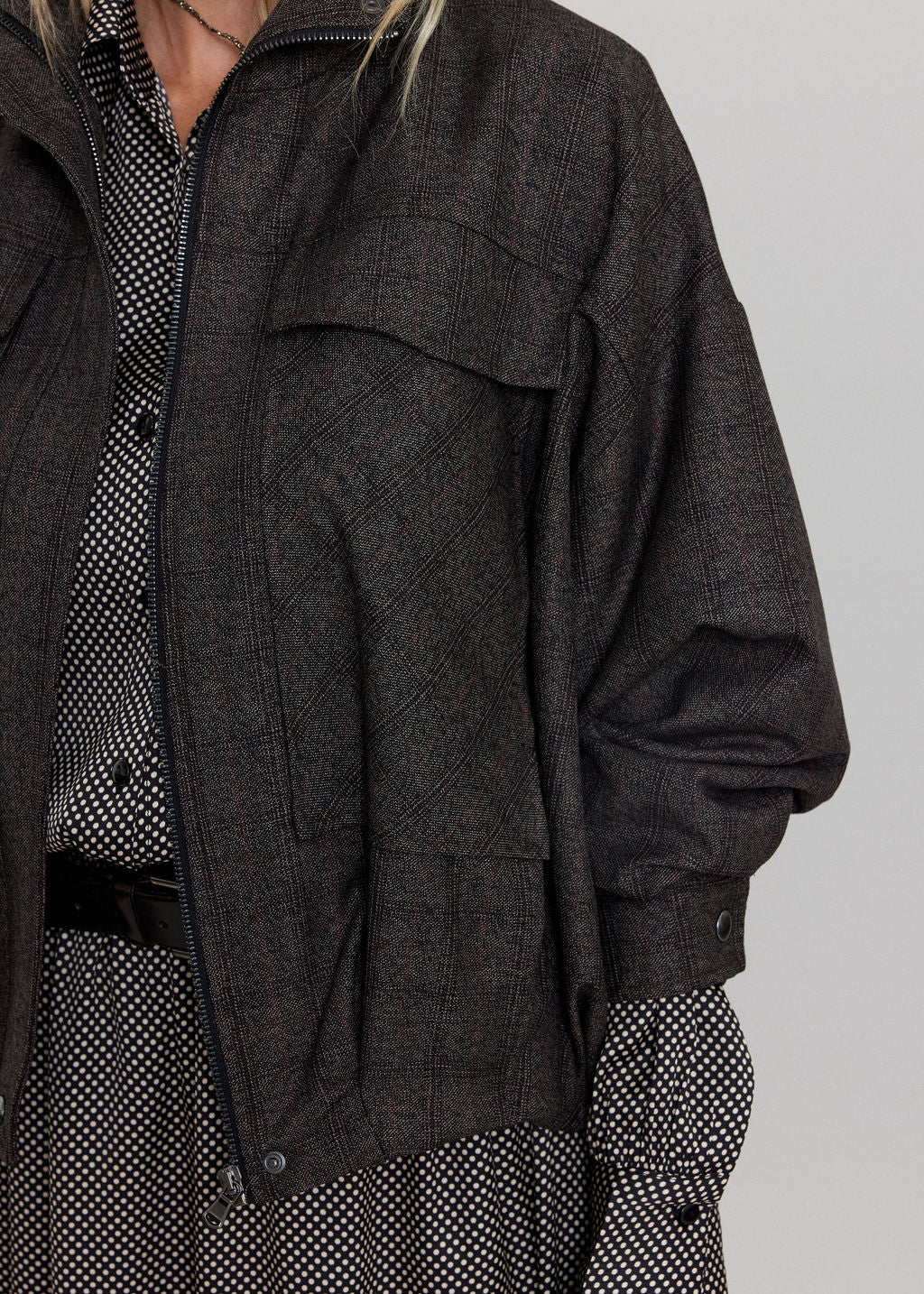 BLOUSON COURT EN PRINCE DE GALLES LINOR ESPRESSO