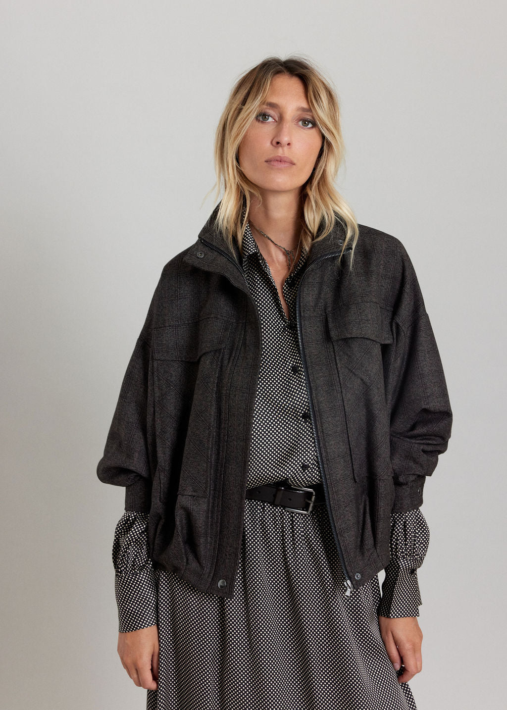 BLOUSON COURT EN PRINCE DE GALLES LINOR ESPRESSO