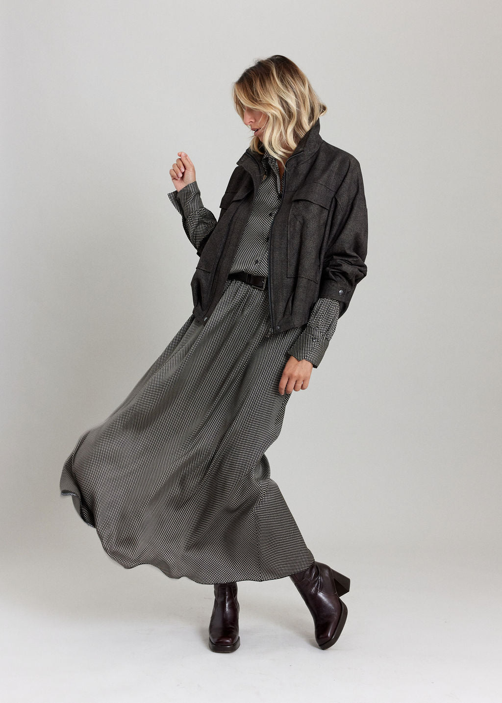 BLOUSON COURT EN PRINCE DE GALLES LINOR ESPRESSO