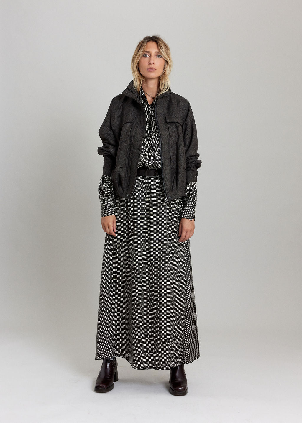 BLOUSON COURT EN PRINCE DE GALLES LINOR ESPRESSO