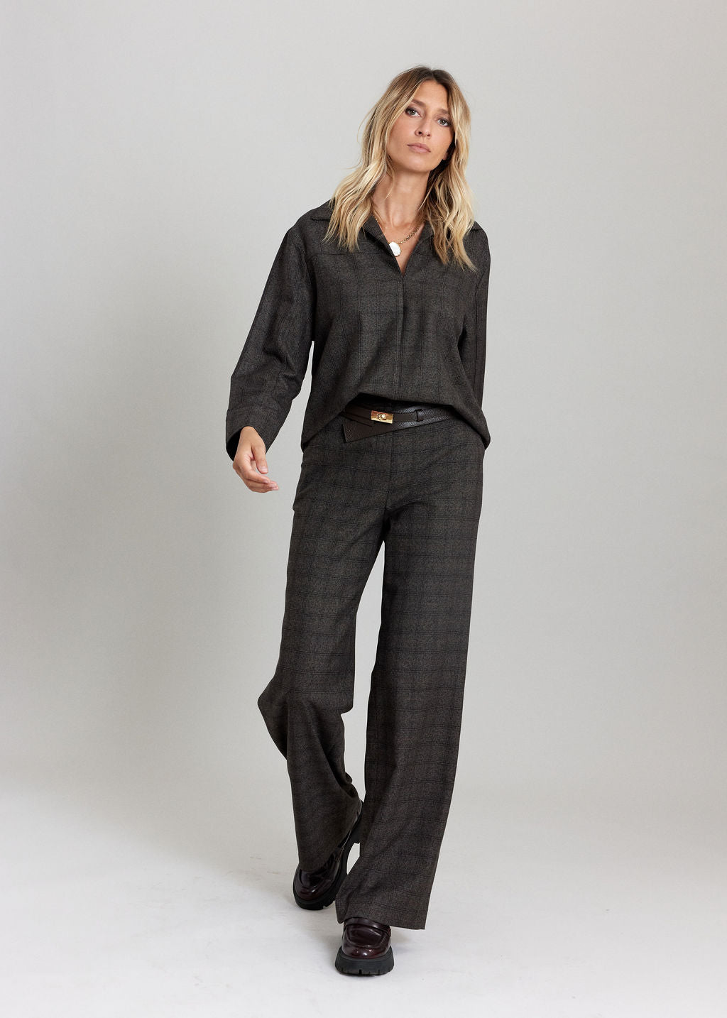 PANTALON DROIT EN PRINCE DE GALLES LONA ESPRESSO