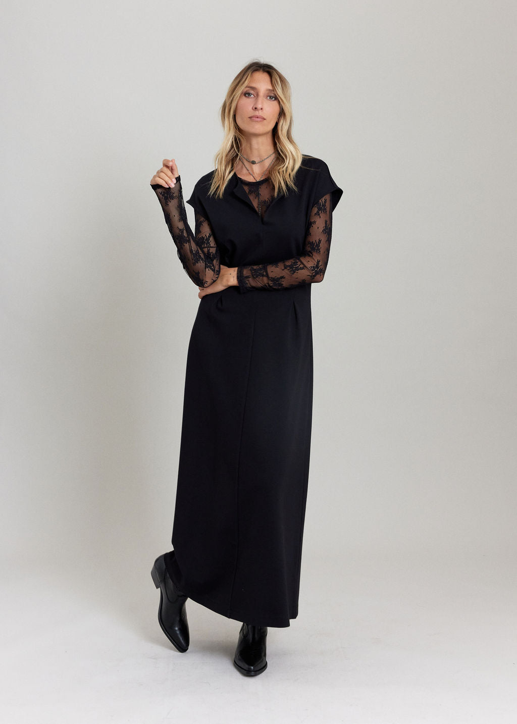 ROBE MIDI EN JERSEY MILANO VOLGA NOIR