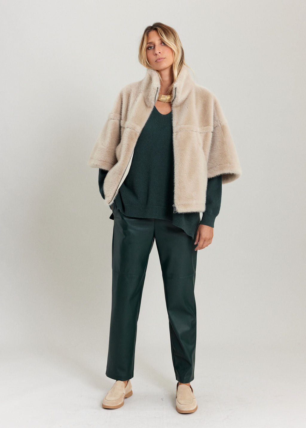 IZA BEIGE FAUX FUR PONCHO