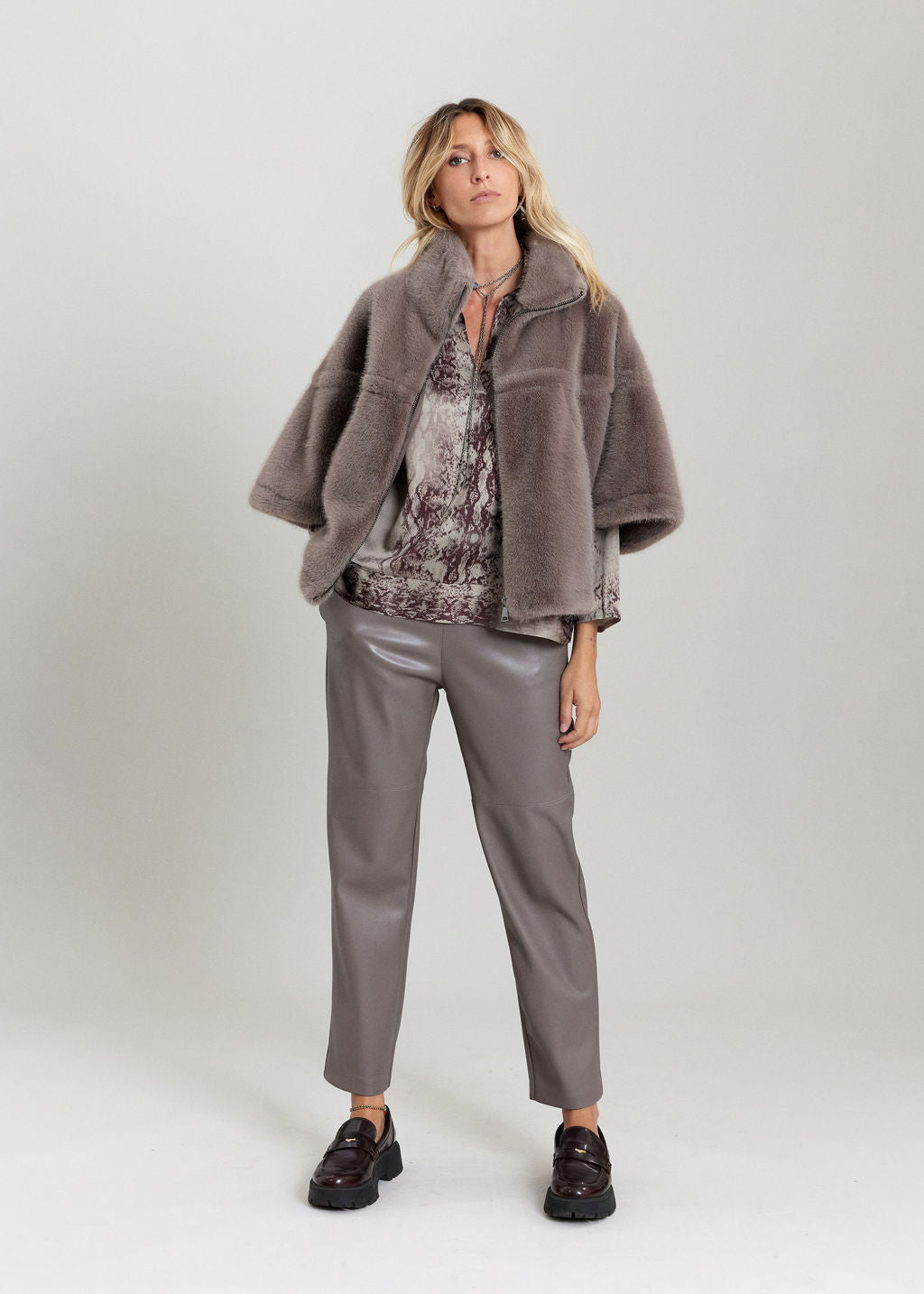 IZA TAUPE FAUX FUR PONCHO
