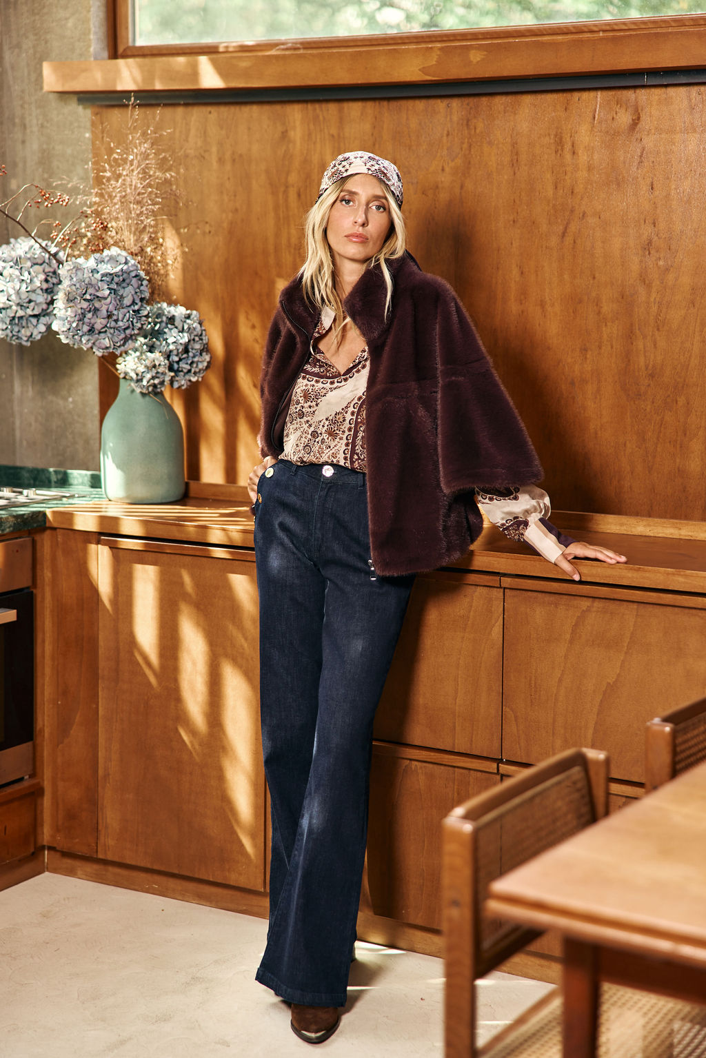PONCHO EN FAUSSE FOURRURE IZA VINO