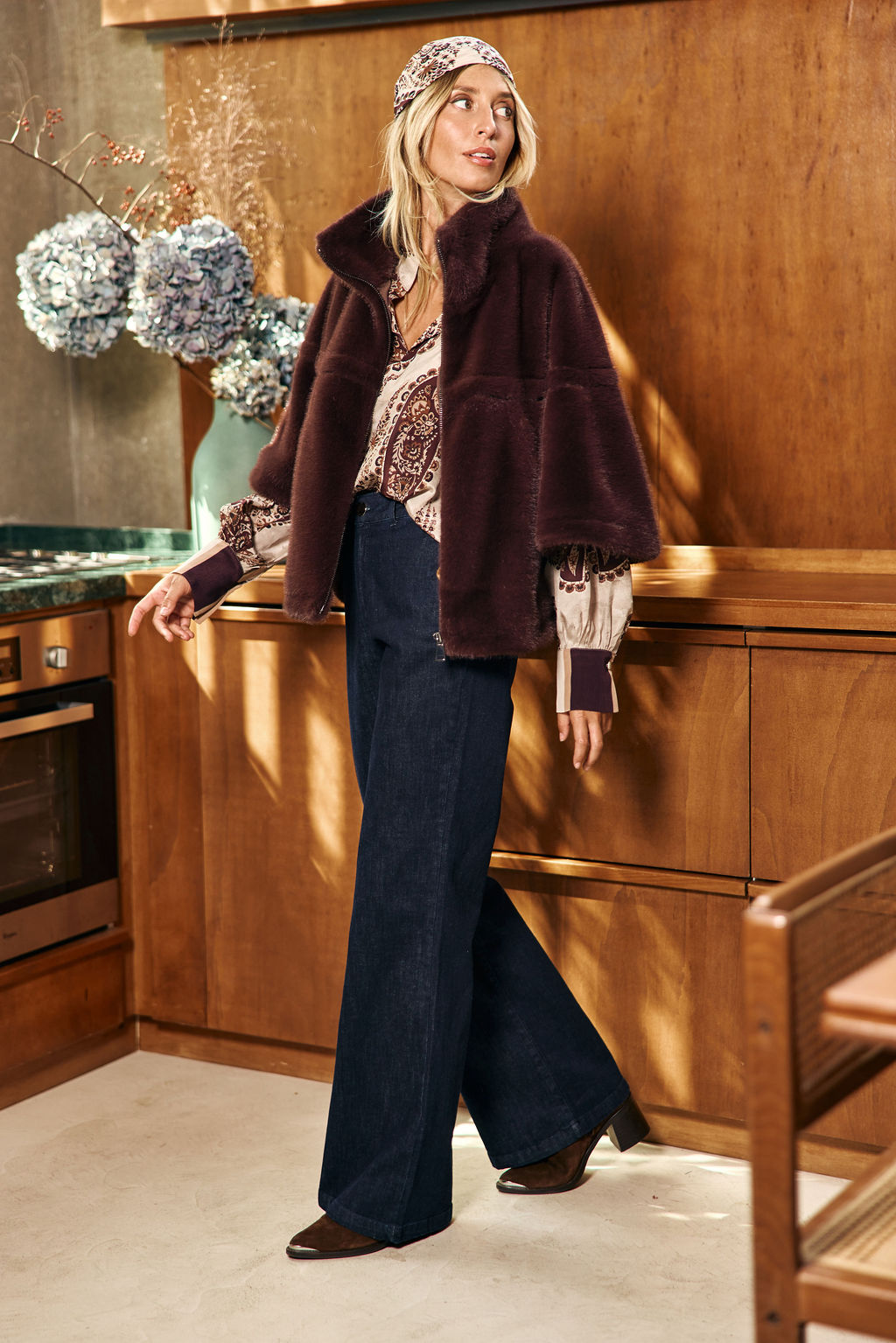 PONCHO EN FAUSSE FOURRURE IZA VINO