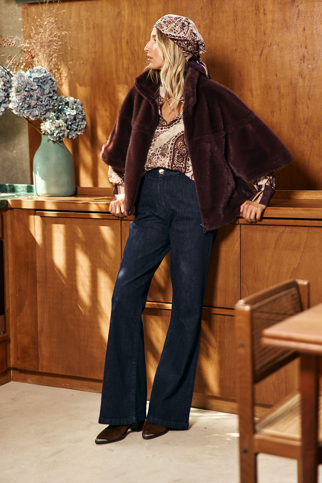 PONCHO EN FAUSSE FOURRURE IZA VINO
