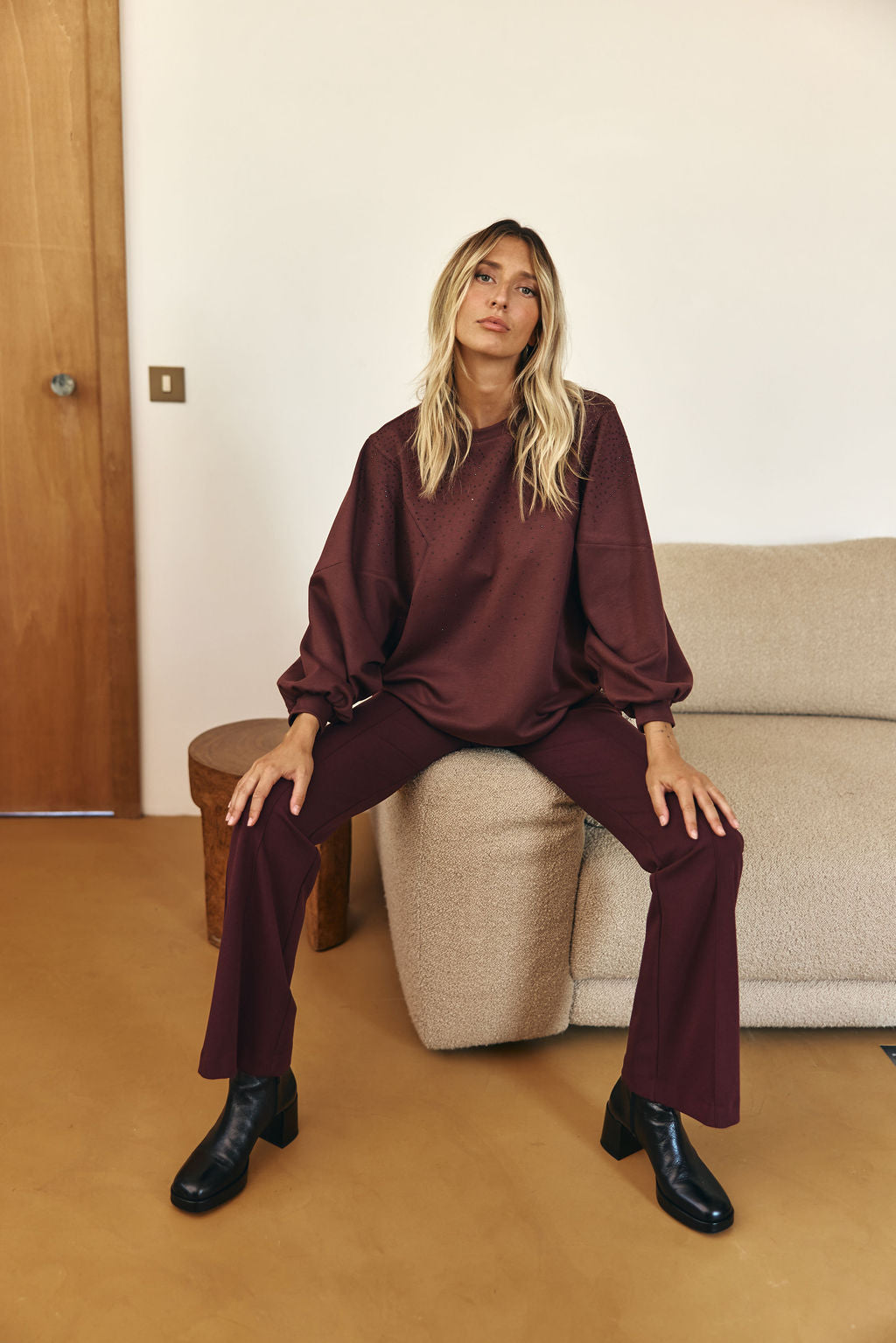 PANTALON LÉGÈREMENT ÉVASÉ STRETCH JADE VINO