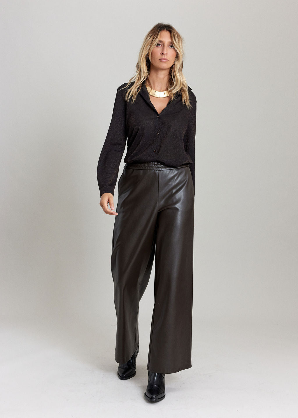 MAY 7/8 FAUX LEATHER TROUSERS ESPRESSO