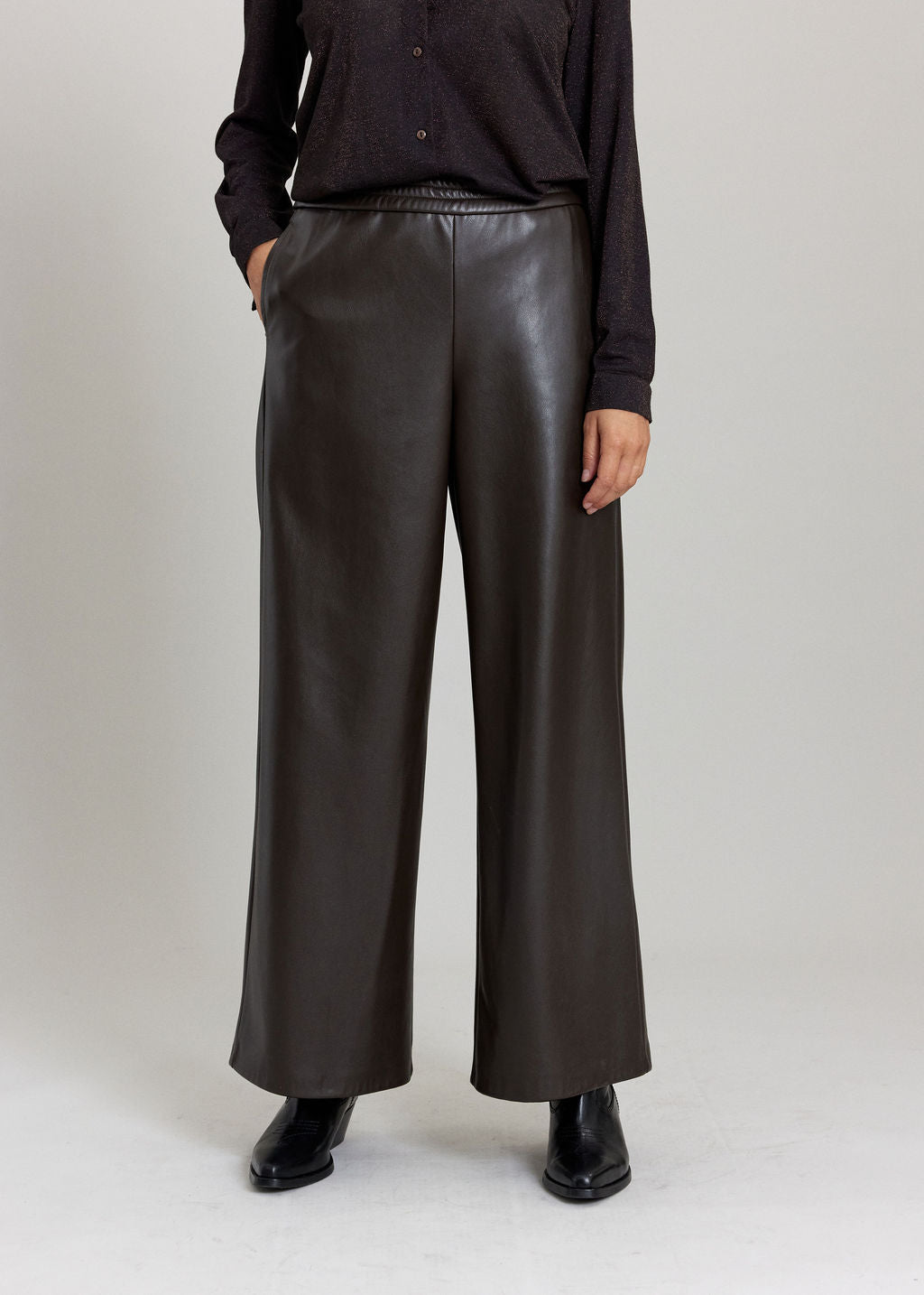 MAY 7/8 FAUX LEATHER TROUSERS ESPRESSO