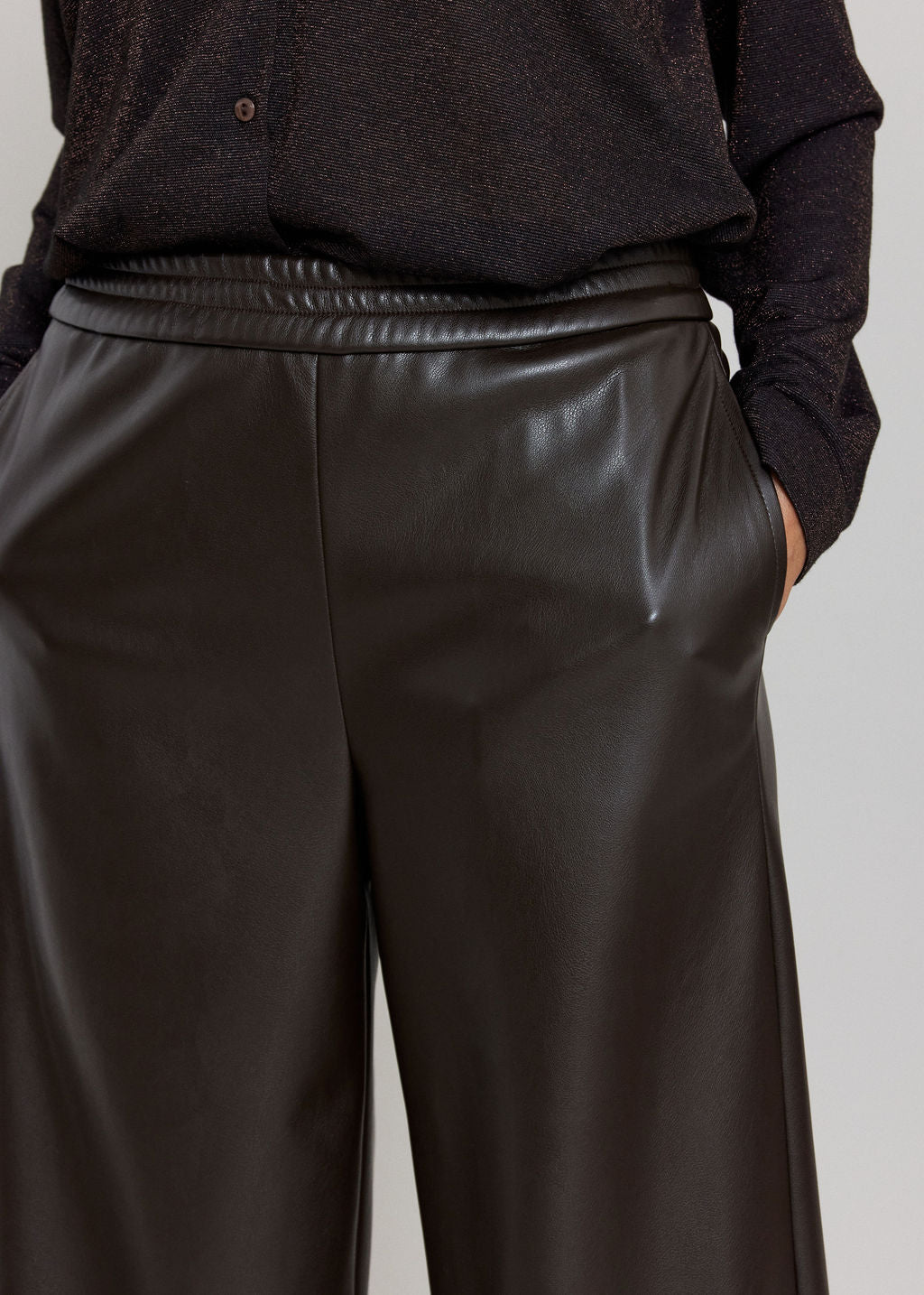 MAY 7/8 FAUX LEATHER TROUSERS ESPRESSO