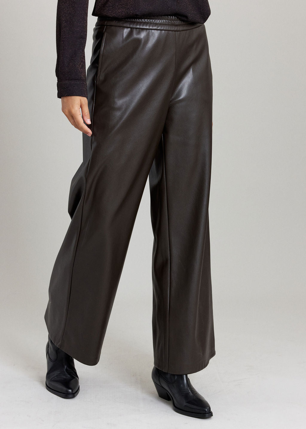MAY 7/8 FAUX LEATHER TROUSERS ESPRESSO