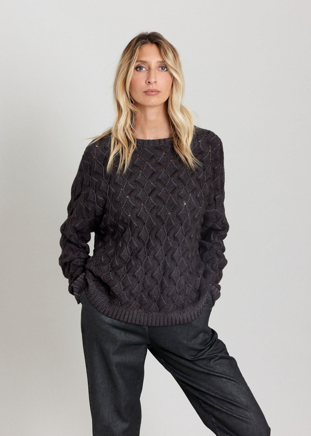 PULL EN MAILLE RELIEF ZELMA ARDOISE