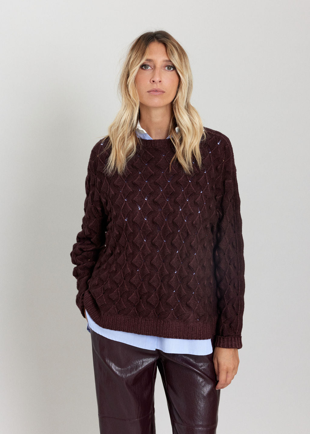 PULL EN MAILLE RELIEF ZELMA VINO