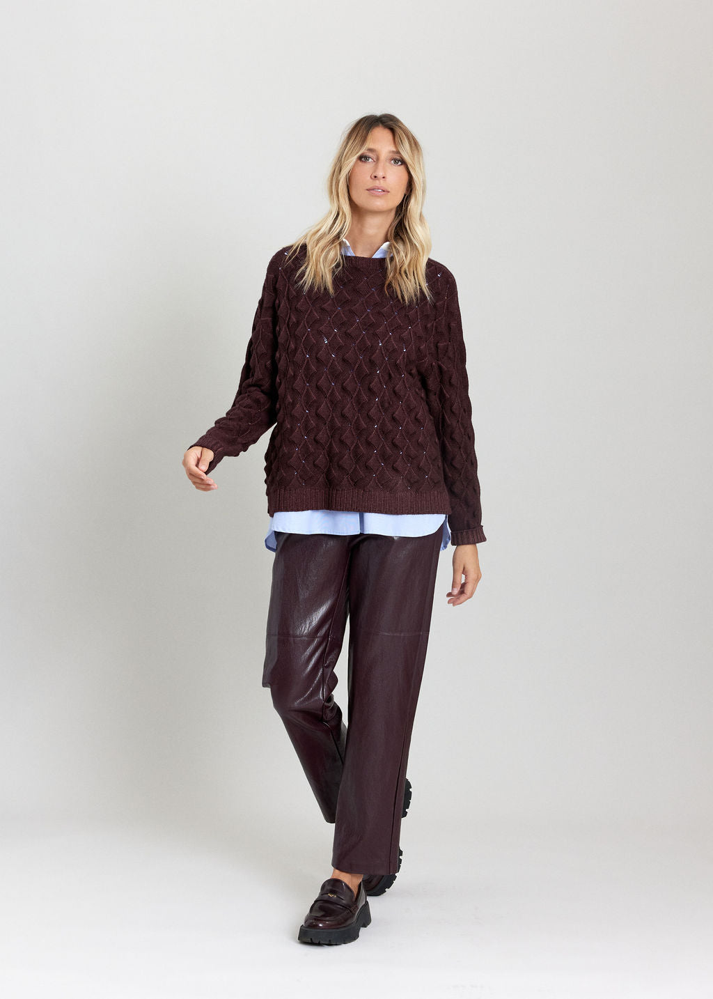 PULL EN MAILLE RELIEF ZELMA VINO