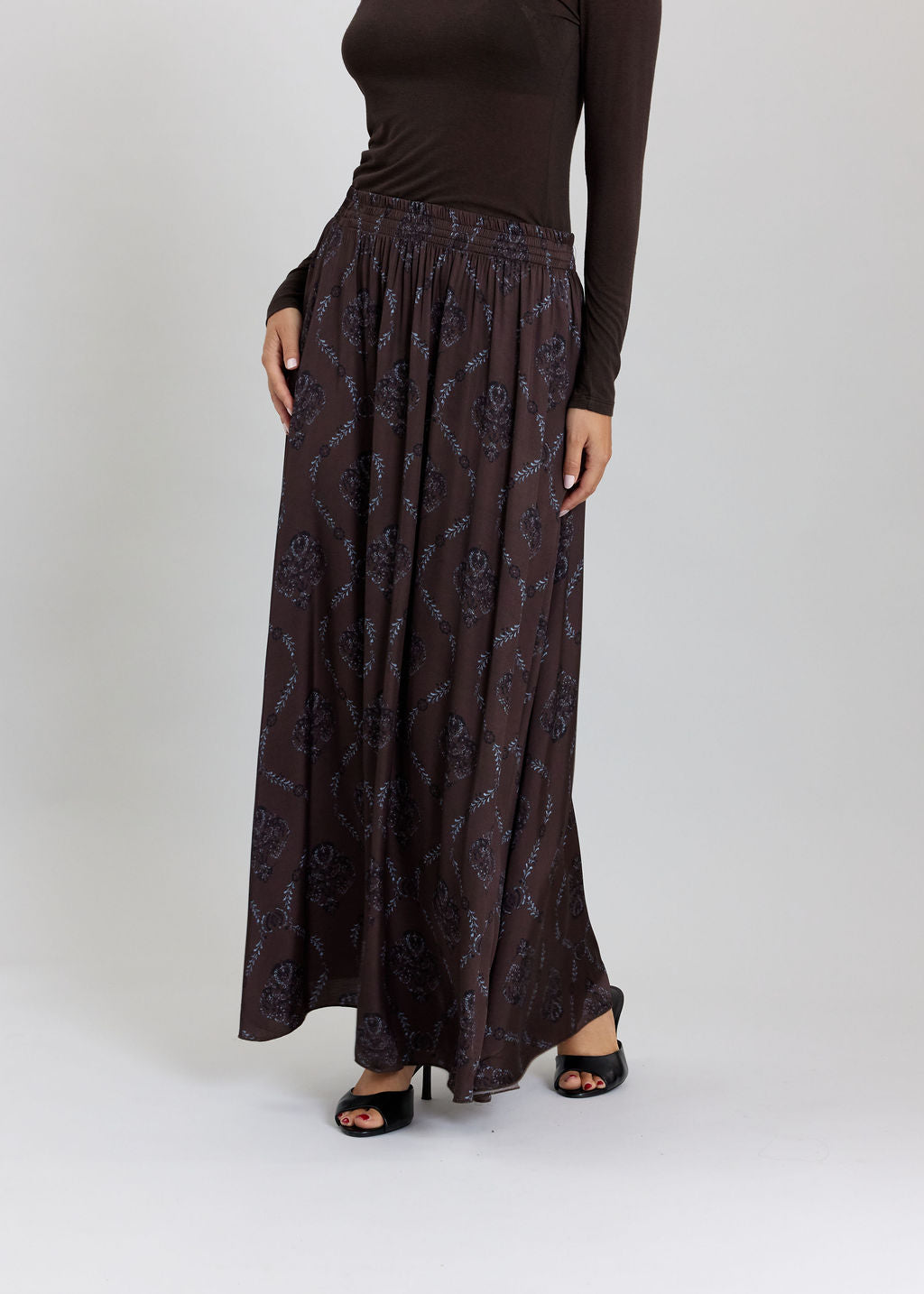 TOVA CAFE FLUID PRINTED LONG SKIRT