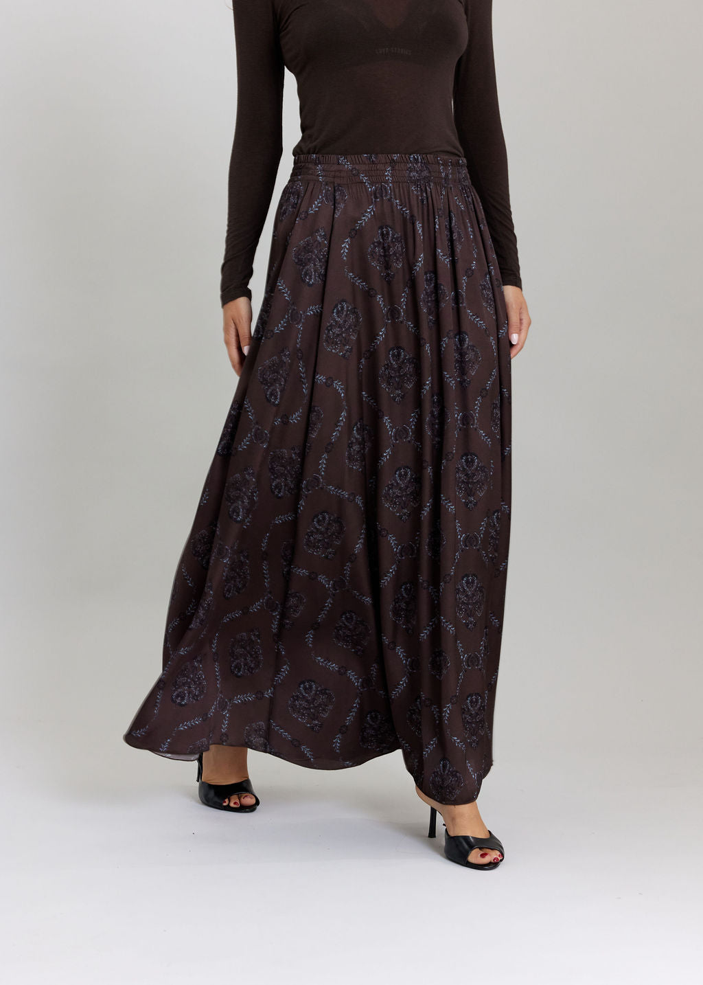 TOVA CAFE FLUID PRINTED LONG SKIRT