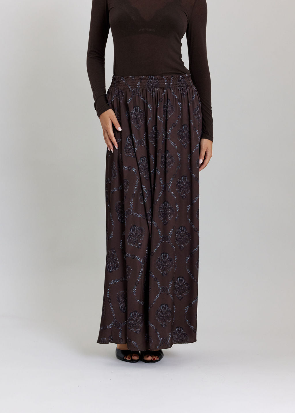 TOVA CAFE FLUID PRINTED LONG SKIRT