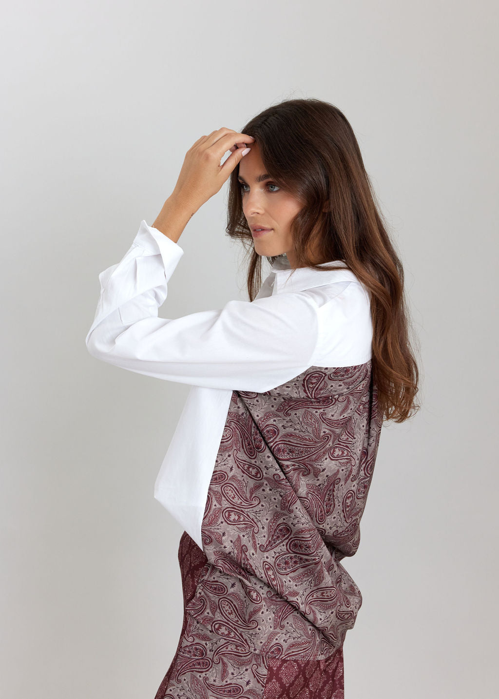 CHEMISE BI-MATIÈRE LESLIE CERISE
