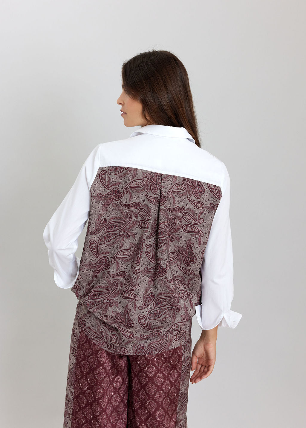 CHEMISE BI-MATIÈRE LESLIE CERISE