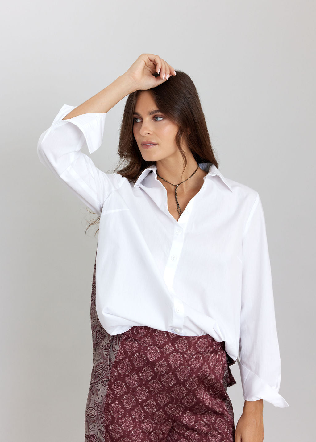 CHEMISE BI-MATIÈRE LESLIE CERISE