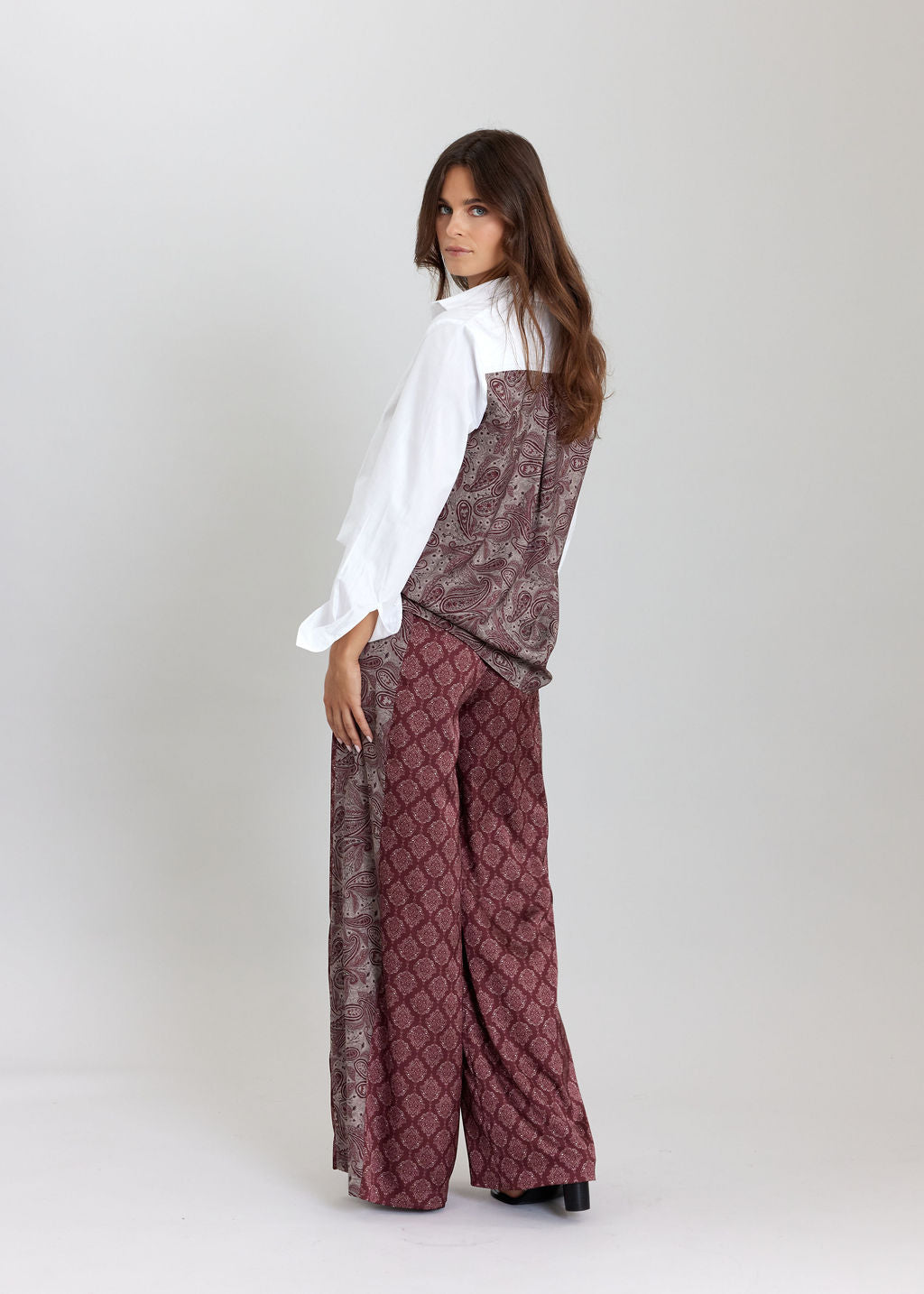 CHEMISE BI-MATIÈRE LESLIE CERISE