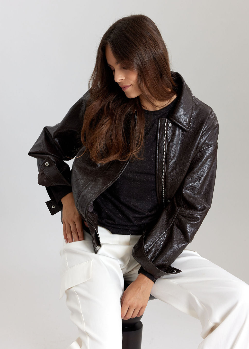 Short Jacket in Faux Leather Mike Brown