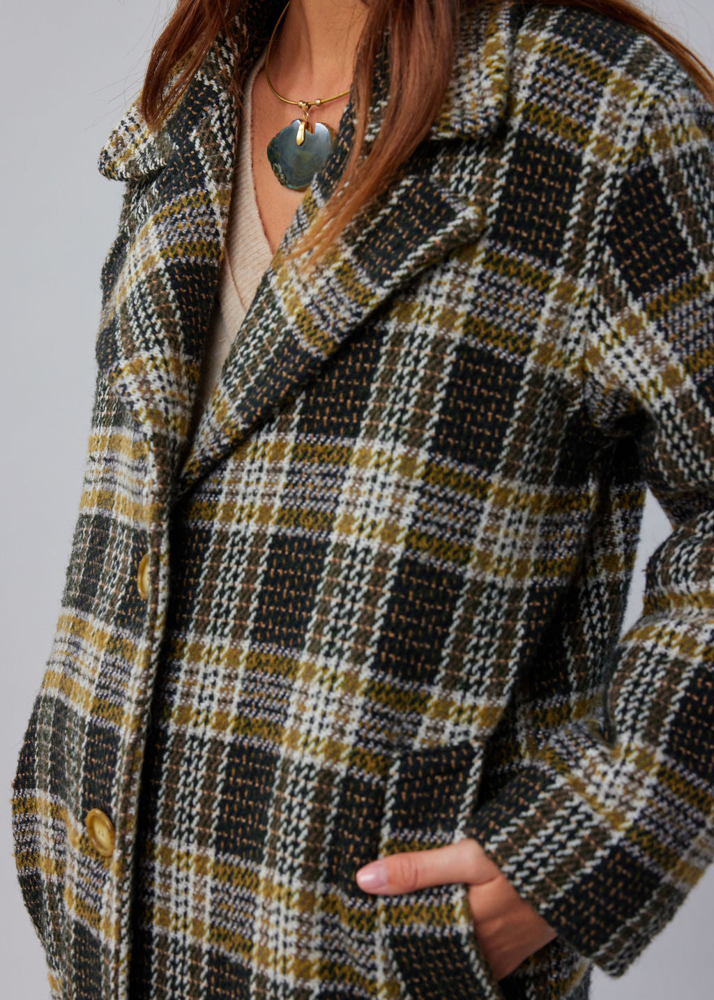 Manteau à carreaux Kaki 2 | Vêtements Femme Lauren Vidal