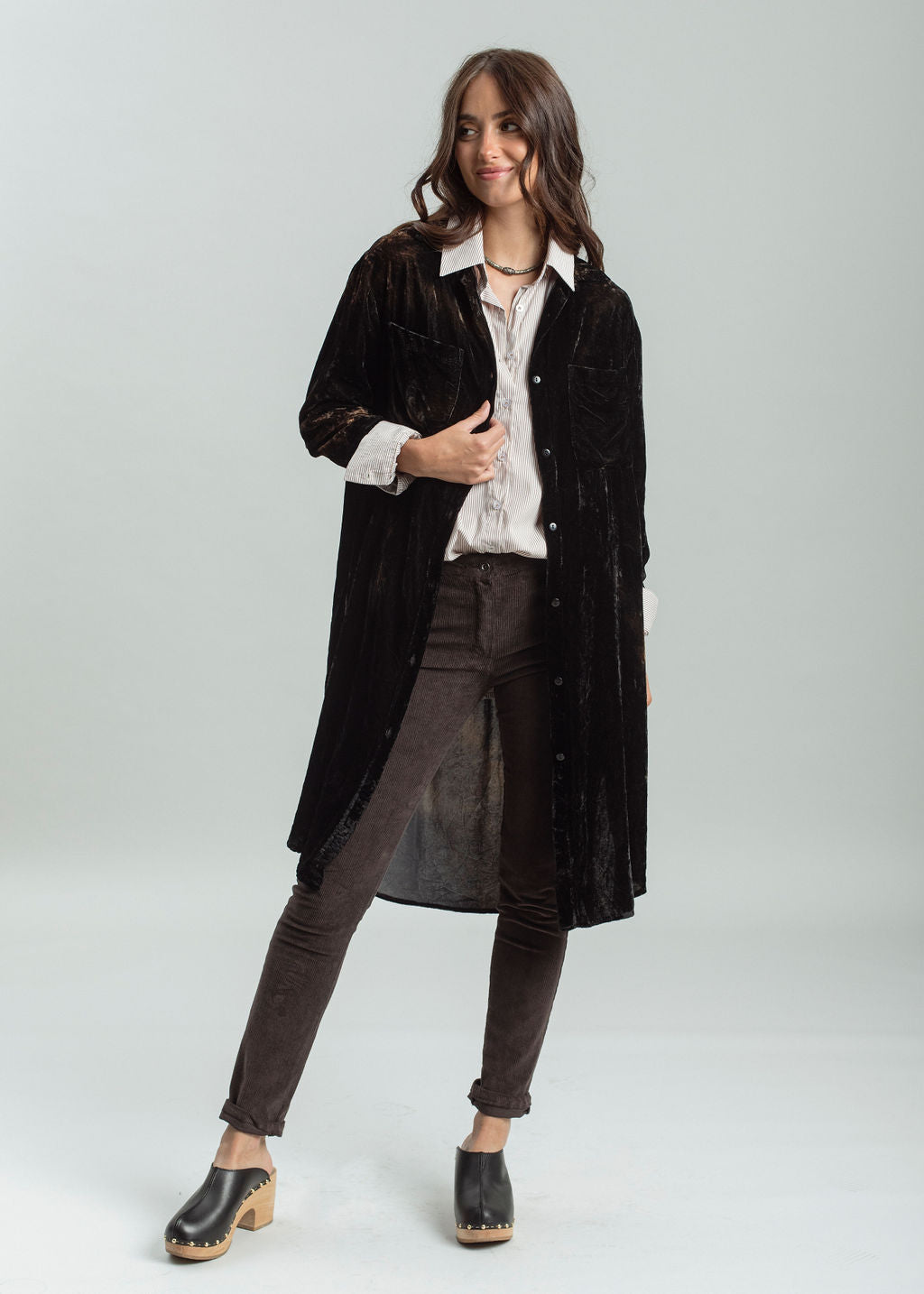Robe chemisier en velours Tie & Dye Noir | Vêtements Femme Lauren Vidal