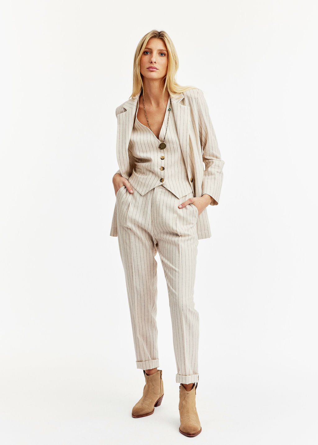 Veste en lin rayé blanc | Vêtements Femme Lauren Vidal 6