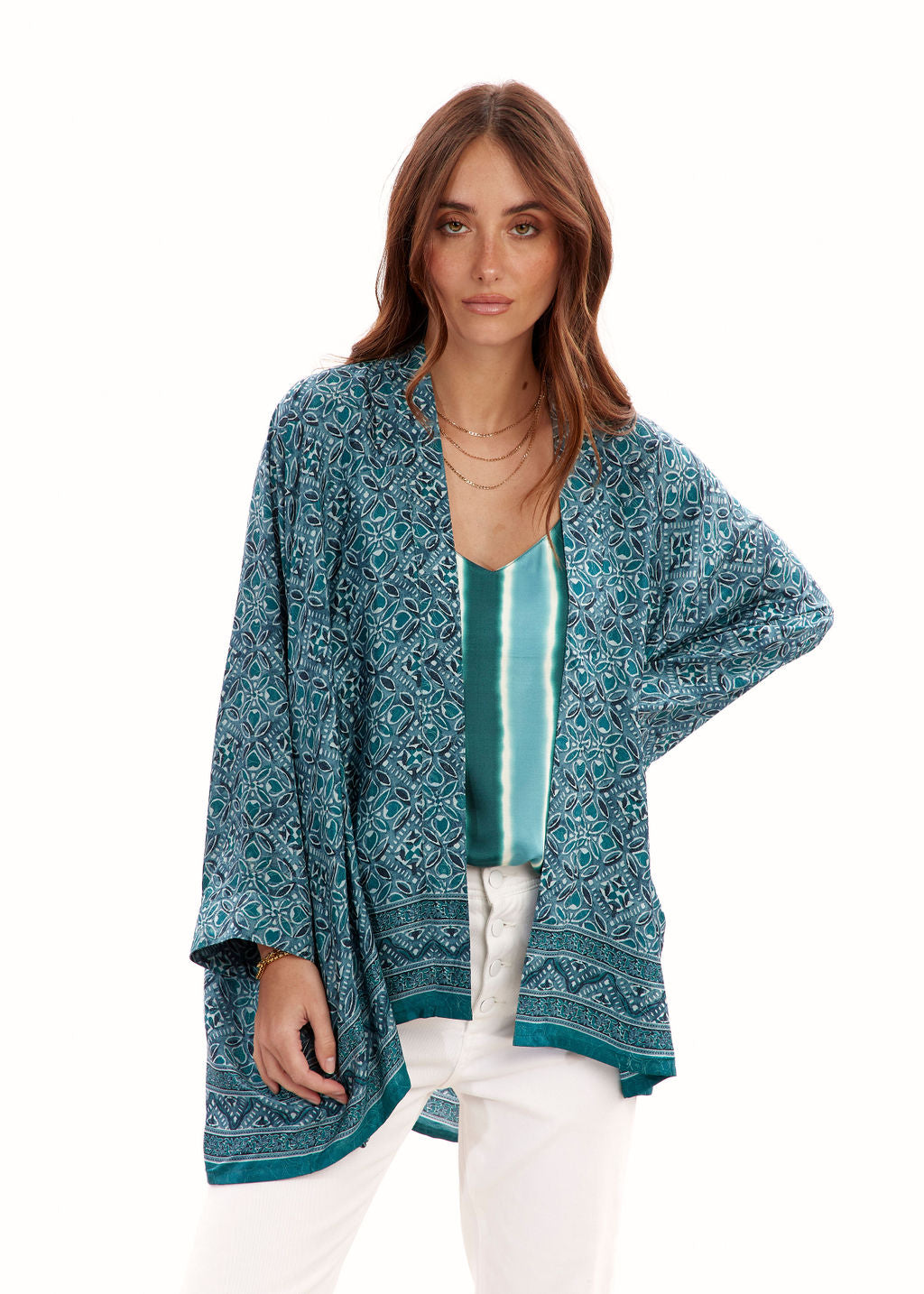 Kimono court imprimé bleu | Vêtements Femme Lauren Vidal 1