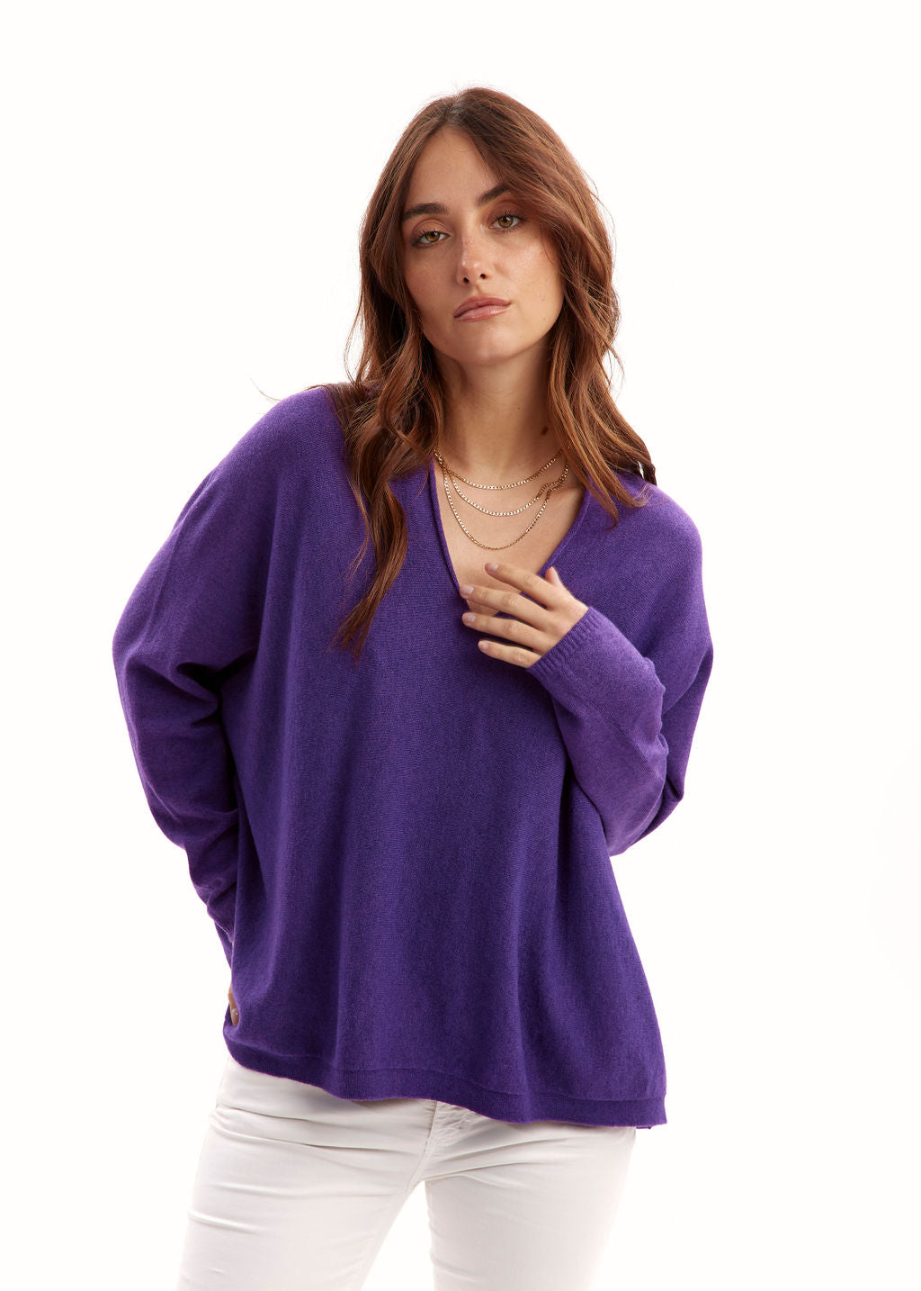 Pull oversize col V violet | Vêtements Femme Lauren Vidal 5