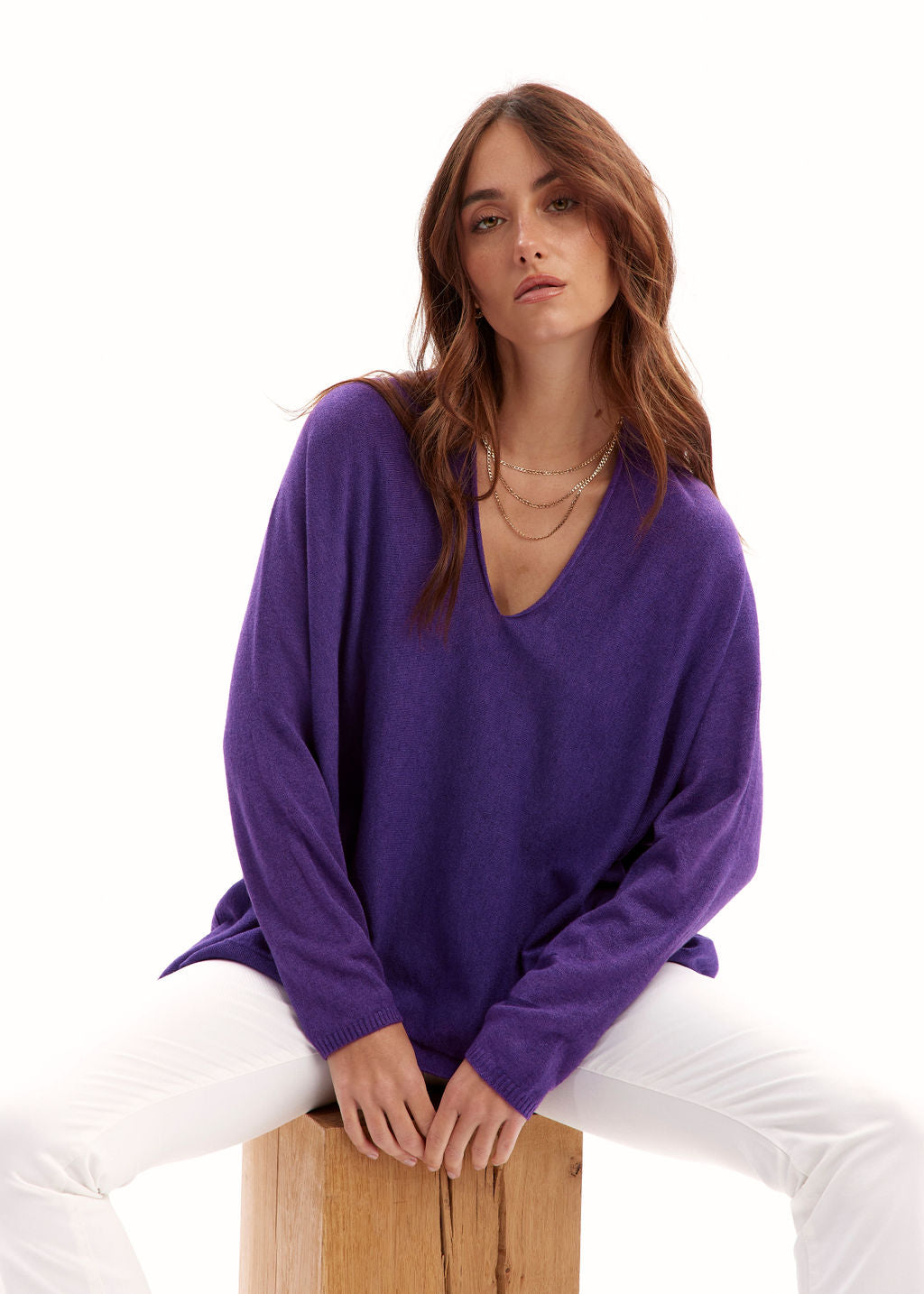 Pull oversize col V violet | Vêtements Femme Lauren Vidal 8