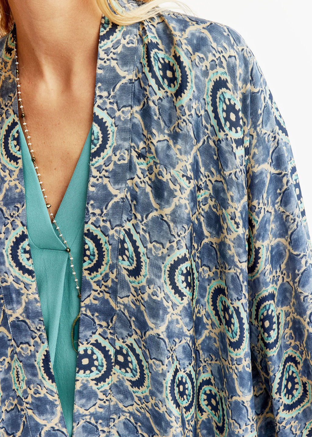 Kimono court imprimé Bleu | Vêtements Femme Lauren Vidal 1