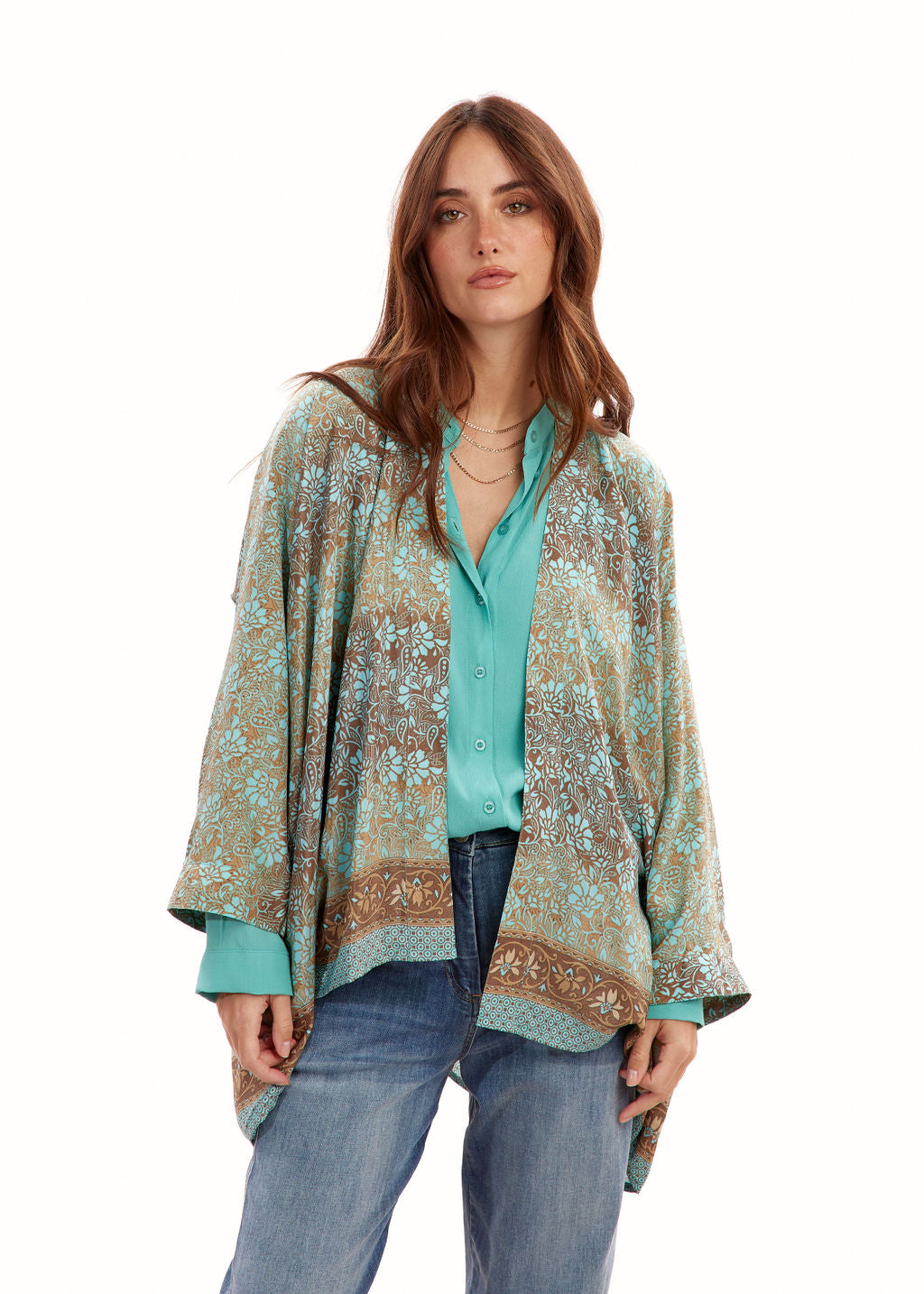 Kimono court imprimé bleu | Vêtements Femme Lauren Vidal 1